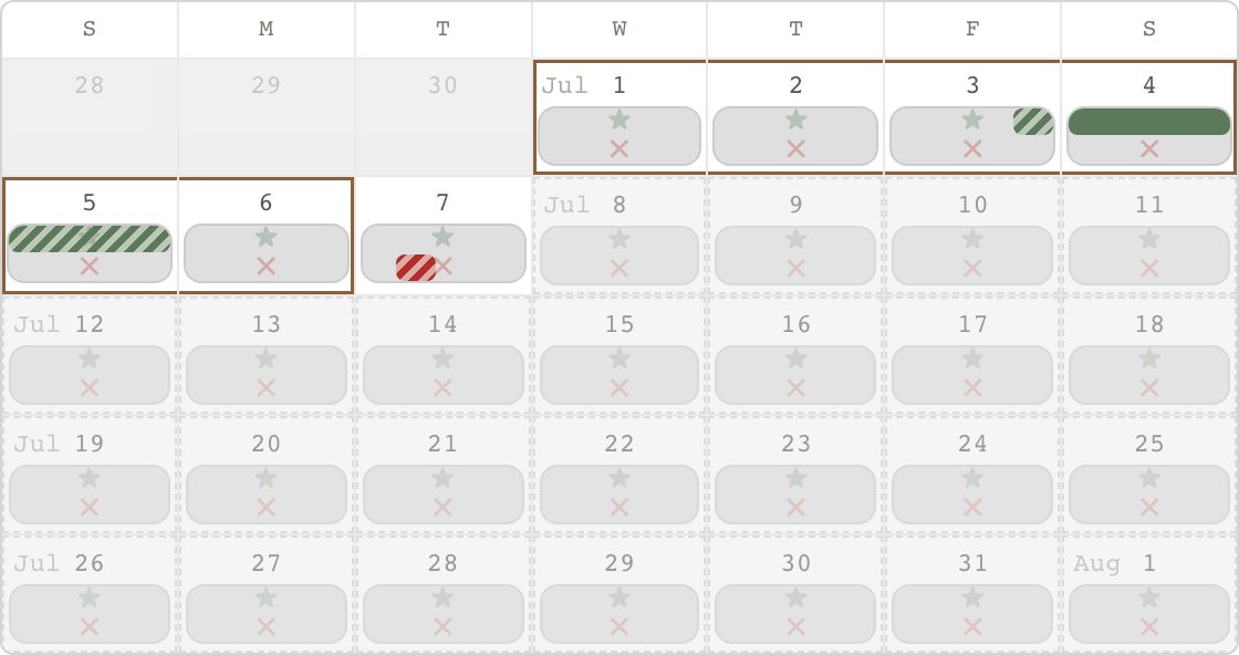 BidVision — monthly availability calendar