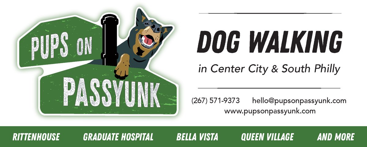 Pups on Passyunk service-area banner with neighborhood list